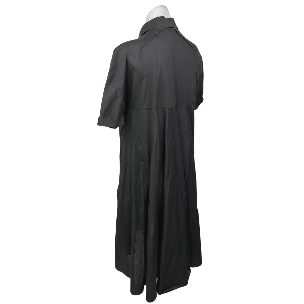 Allsaints Black Short Sleeve Collared Button Down Pleated Midi Shirt Dress Sz 8 - Picture 2 of 5